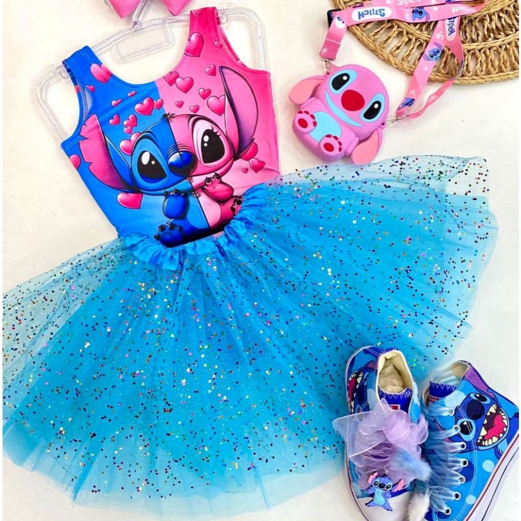 Kit Conjunto Infantil Body Personagem + Saia De Tule Glitter Fantasia Maio Folia Bloguerinha Festa Bailarina Personagens