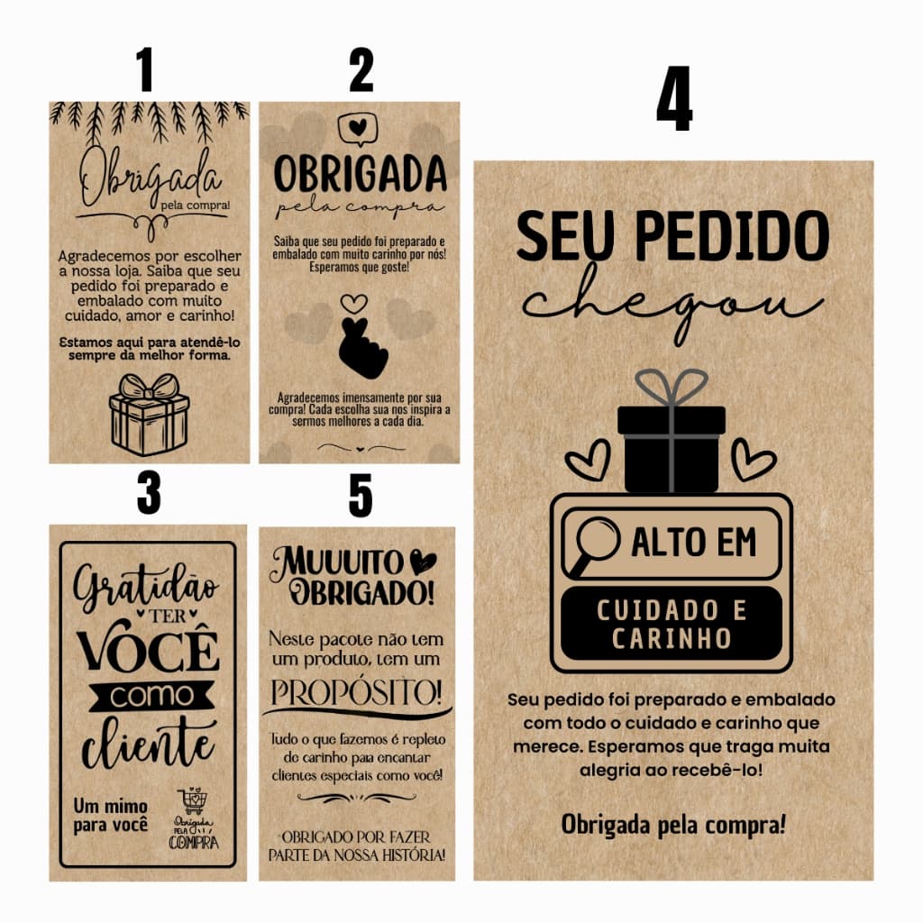60 Ou 120 Cartões de Agradecimento para Cliente Kraft 5x9cm