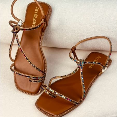 Rasteirinha Tiras Brilho Strass Com Nozinho Sandália Exclusiva Luxo