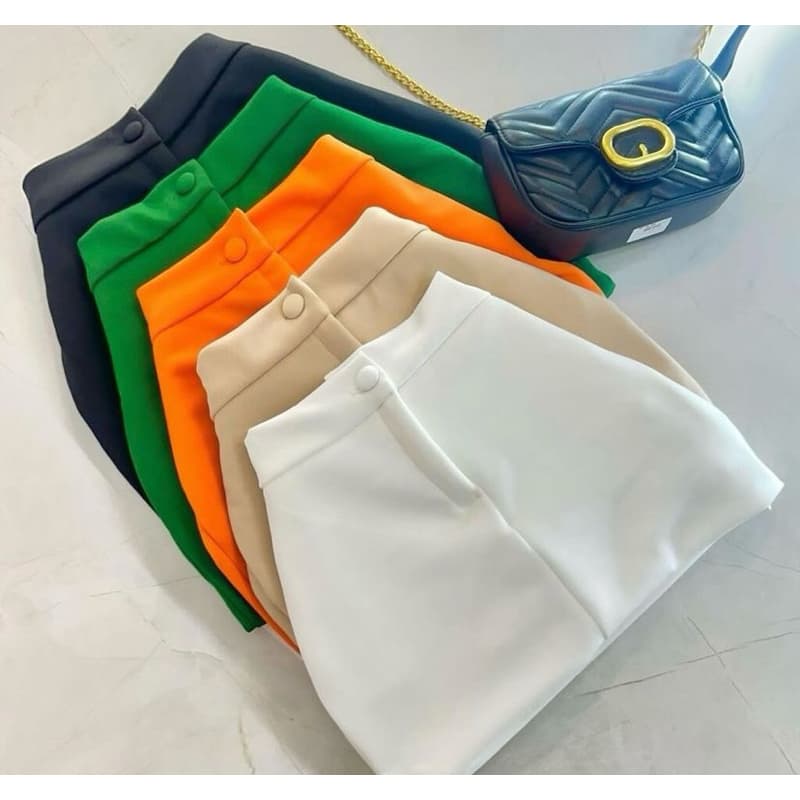 Short Saia Feminino Com Botão Tendência Promoção