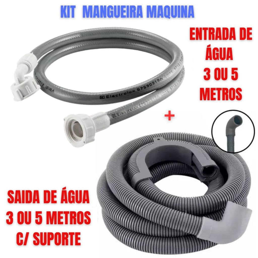 Kit Mangueira Maquina Entrada Saída Maquina Brastemp Consul Elétrolux Universal 3 E 5 METROS