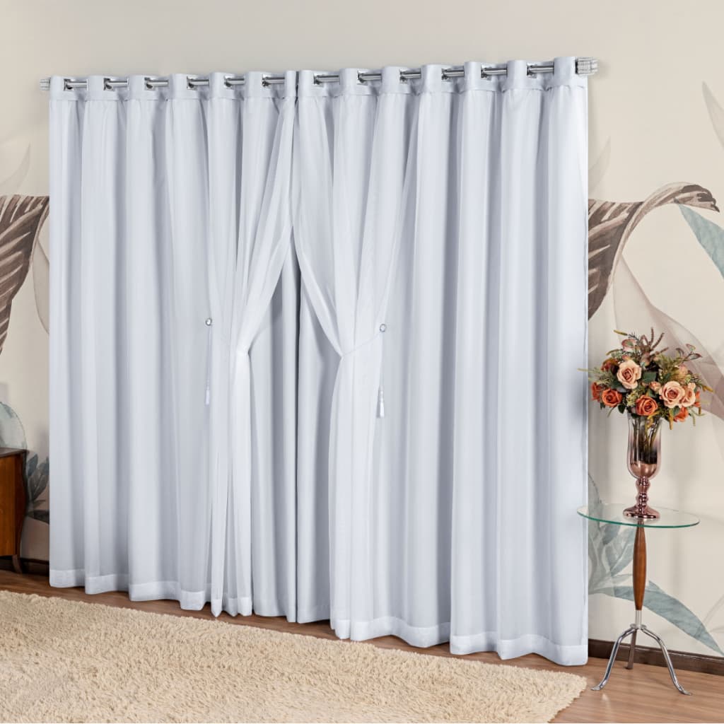 Cortina Voil Liso 6,00 x 2,30/ 2,40/ 2,50/ 2,60/ 2,70/ 2,80/ 2,90 com Forro Microfibra para VARÃO