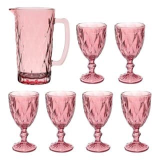 Jogo Jarra e 6 Taças Diamond Conjunto de Vidro Soprado