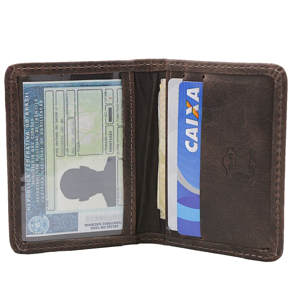 Carteira Masculina Slim Pequena Porta Cartão de Crédito Porta CNH Em Couro