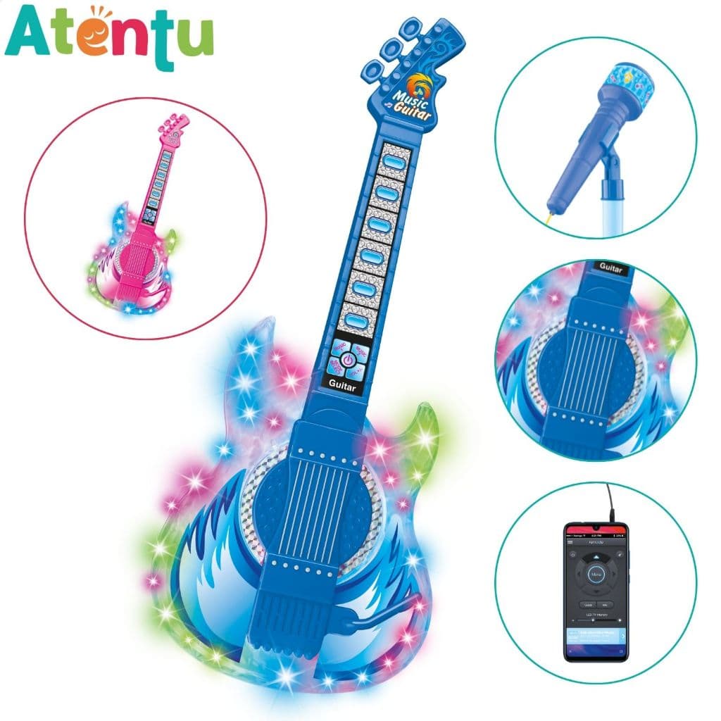 Guitarra com Microfone Infantil Instrumento Conecta no Celular Brinquedo Musical