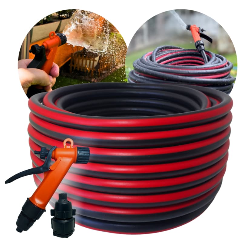 Mangueira De Jardim Trançada 15 Metros Preta com Gatilho Tripla Camada Reforçada Não Dobra Flexível