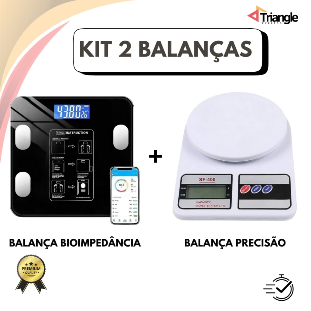 Kit Balança Digital de Precisão e Bioimpedância para nutrição e dieta