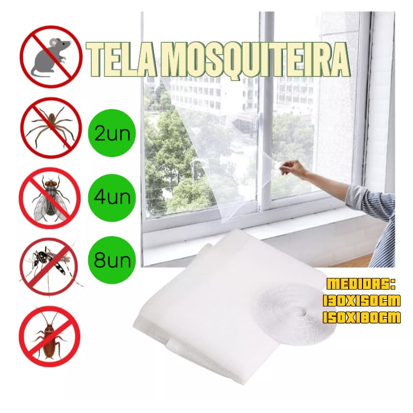 Kit Tela Mosquiteira Janela Anti-inseto Mosquito 1 a 3 unidades 130x150 e 150x180