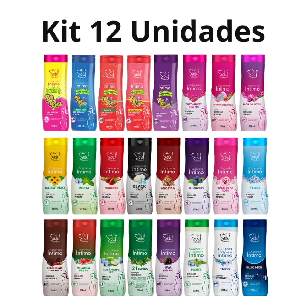 Kit 12 Unidades Sabonete Íntimo Líquido Soul Cosméticos 200ml