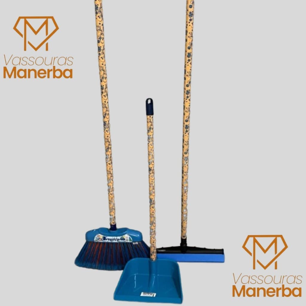 KIT VASSOURA TROPICANA RODO 30CM E PÁ PLÁSTICA CABO LONGO