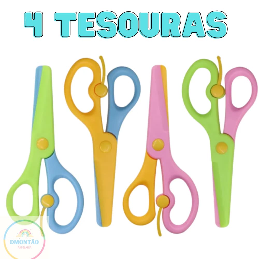 Tesoura Escolar Infantil Kids Não Corta Cabelo Leo&Leo-Papelaria- 4 Tesouras