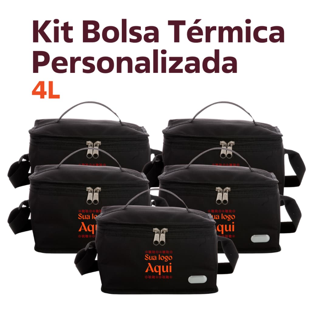 Kit Bolsa Térmica Pequena Personalizada de Mão 4L Preta Logomarca Empresa  Compacto Brinde
