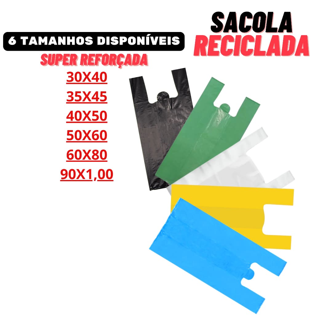 1kg Sacola Plástica Reciclada Reforçada Sacolinha para Lojas, Mercados, padarias, açougue