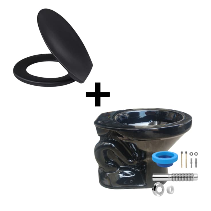 Kit Vaso Sanitário Bacia Convencional Araxá Preto + Instalação Anel De Vedação Tubo De Ligação Parafuso + Assento Preto