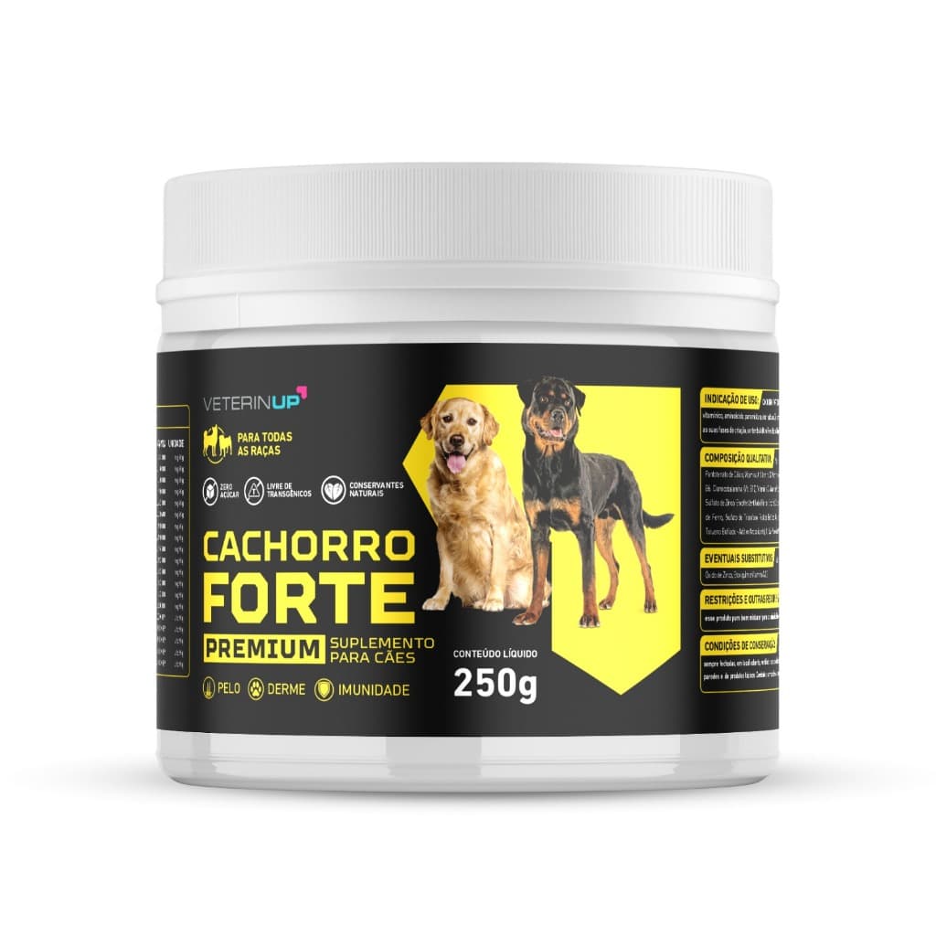 Cachorro Forte Premium 1 Pote 250g - Pelo e Derme +Imunidade Força e Ganho de Massa Muscular