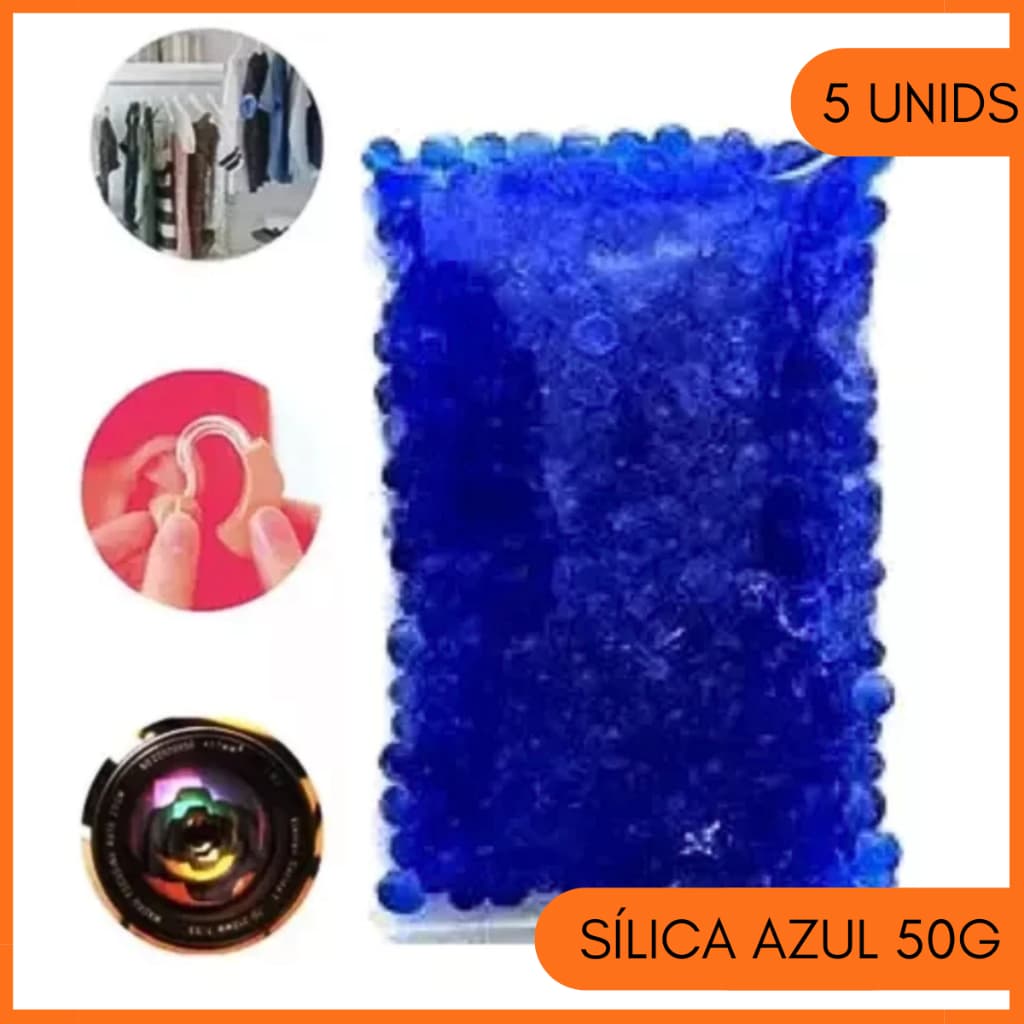 Silica Gel Azul 50g Kit 5 Sachês Desumidificador Aparelho Auditivo Cola Cílios
