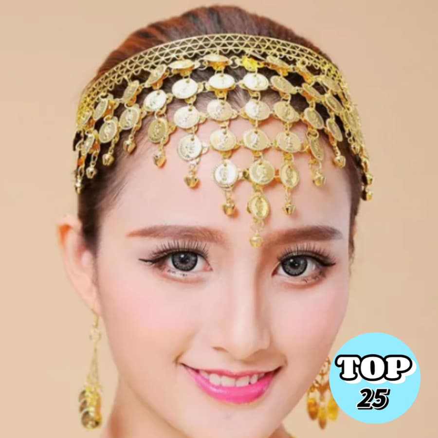 Tiara Acessório Dourado Para Dança Do Ventre Com Moedas Para Um Som Encantador