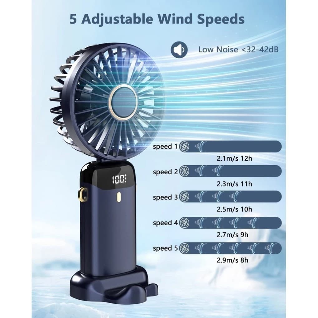 Ventilador Mini Portátil 5 Modos Pequeno Dobrável digital De Escritório Presente USB