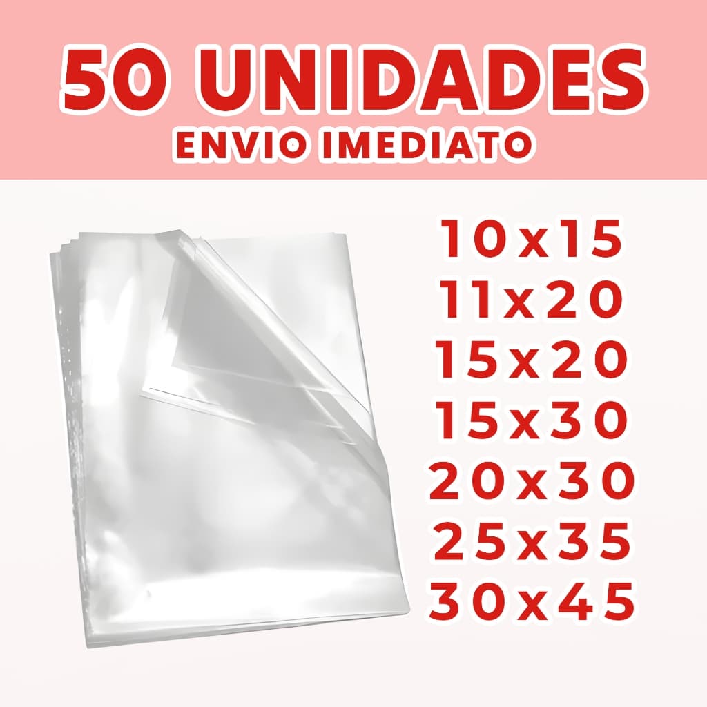 Saco Plástico PP Transparente Incolor Brilhante Embalagem 50 Unidades Diversas Medidas