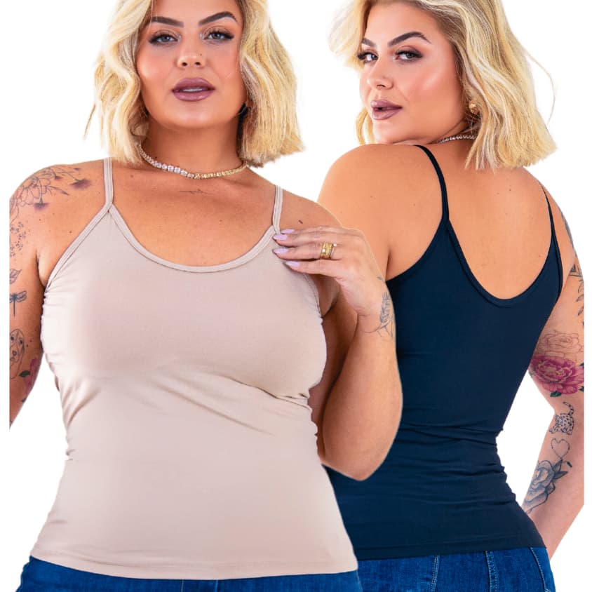 Regata Feminina Plus Size Blusa Alça Fina Com BOJO Tecido Suplex Poliamida