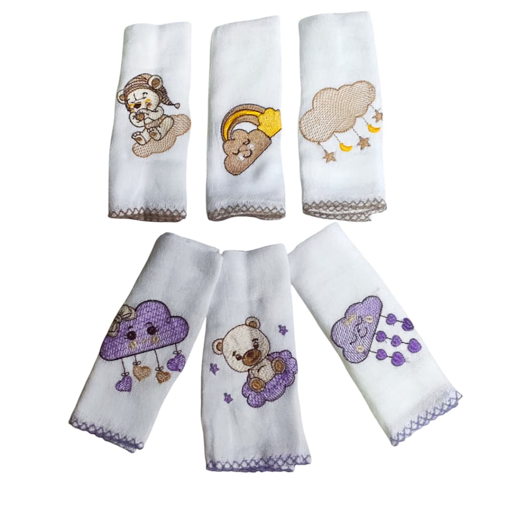 Fralda De Boca Bebe Menina/Menino Babate Bordada Bico De Croche