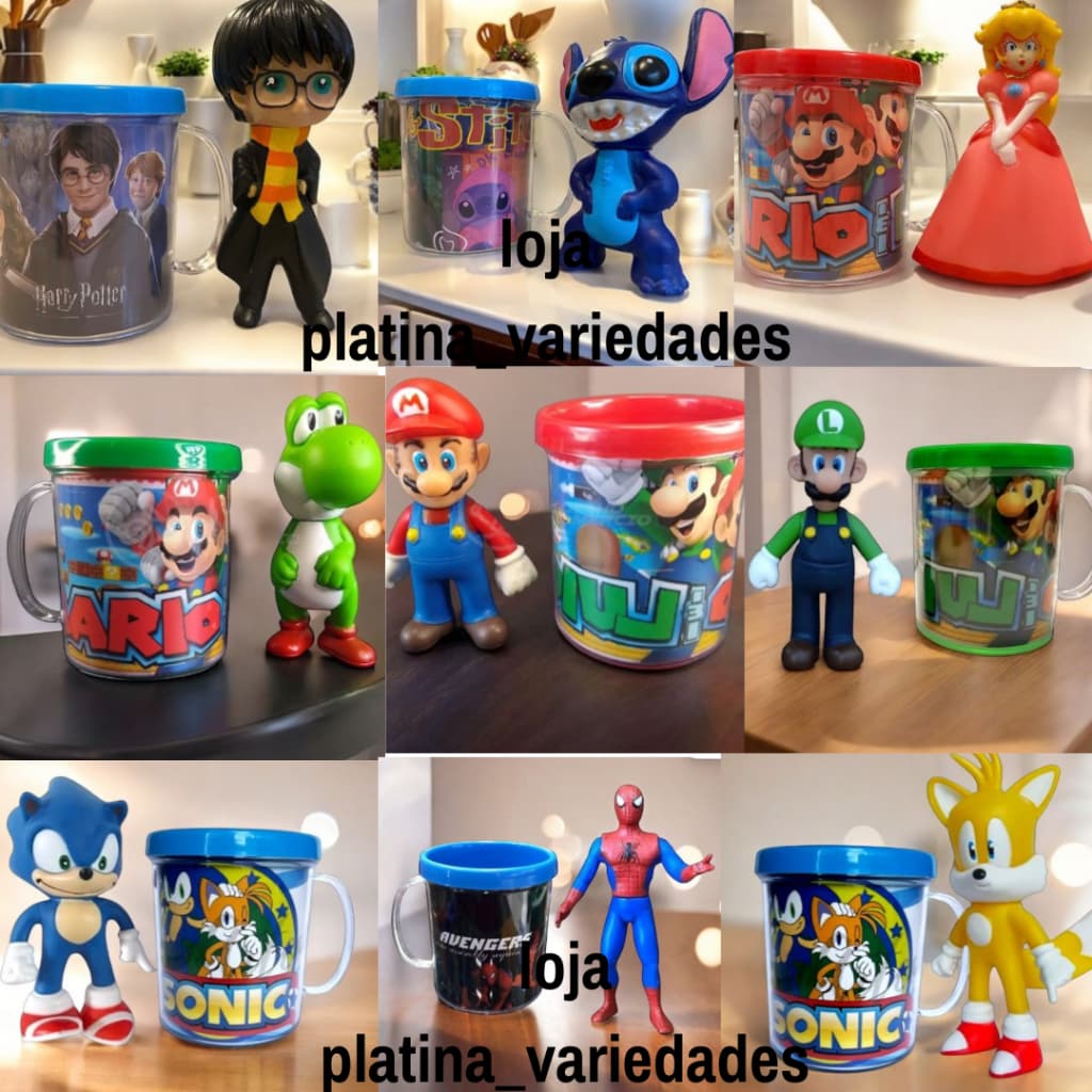 Kit Conjunto Boneco Sonic Azul Articulado Sega 15cm + Caneca Personalizada 350ml  Caneca mario Variação do Canecas
