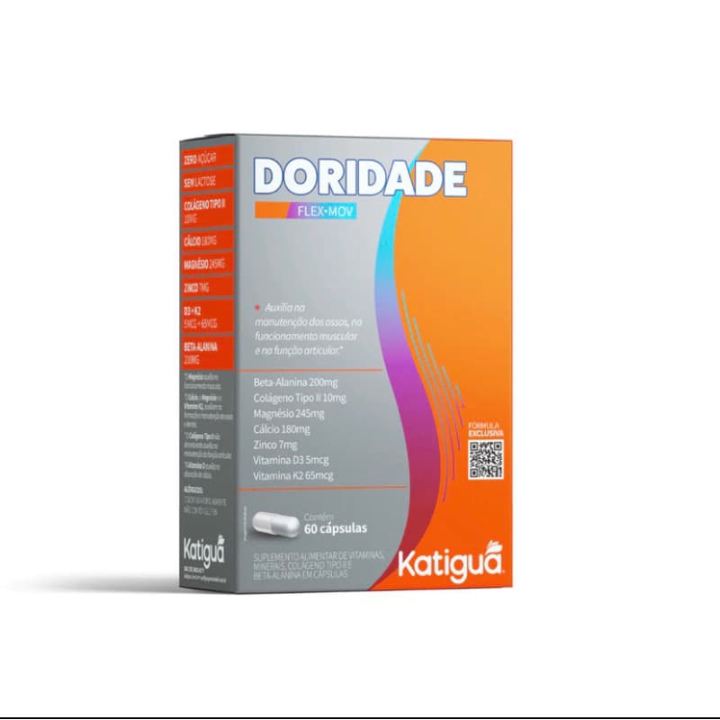 Doridade Tira Dor 700mg 60Caps Beta Alanina 200mg Colágeno Tipo 2 + Vitamina k2 Diminui Dores