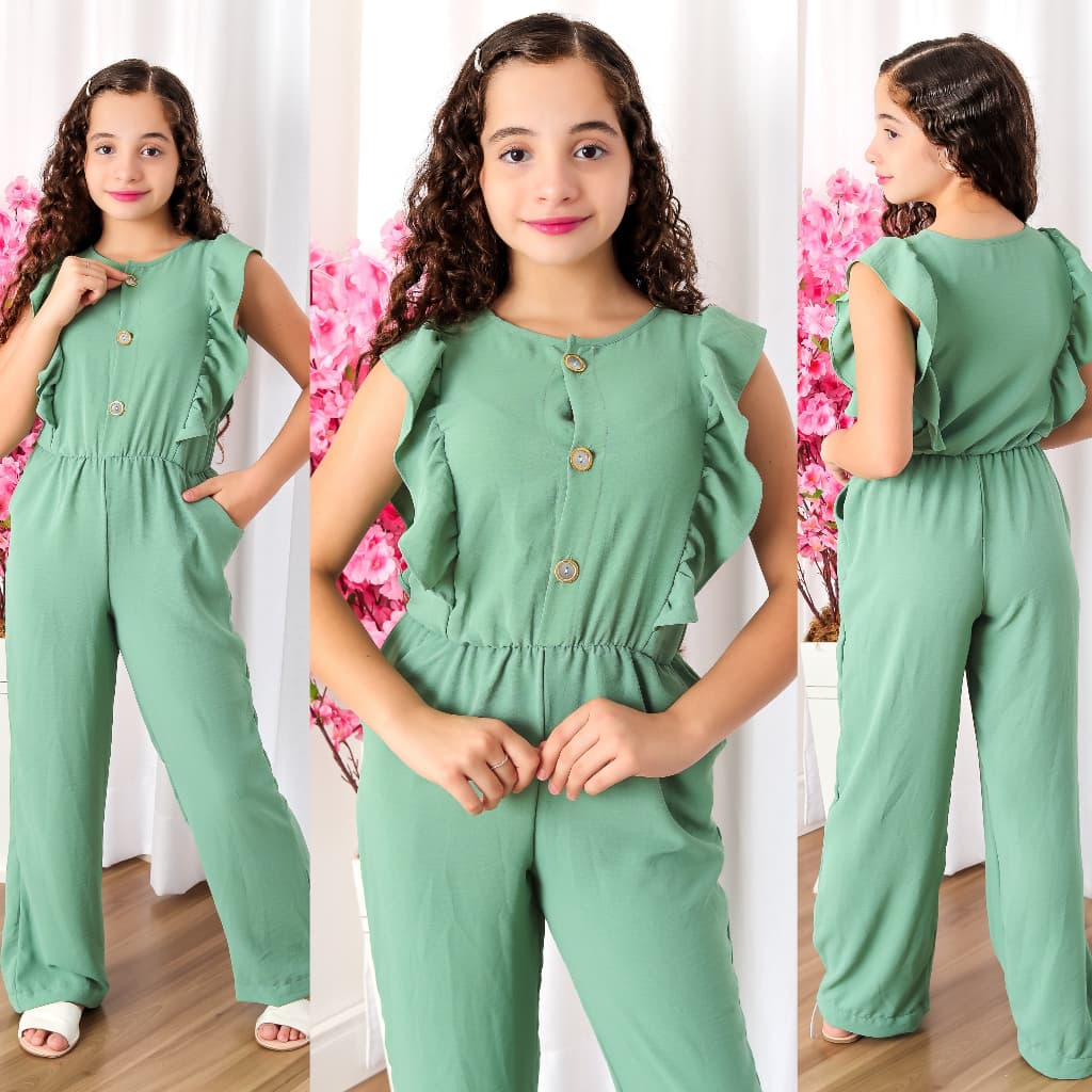 Macacão Longo Pantalona Fashion Com Botões Frontais e Bolsos