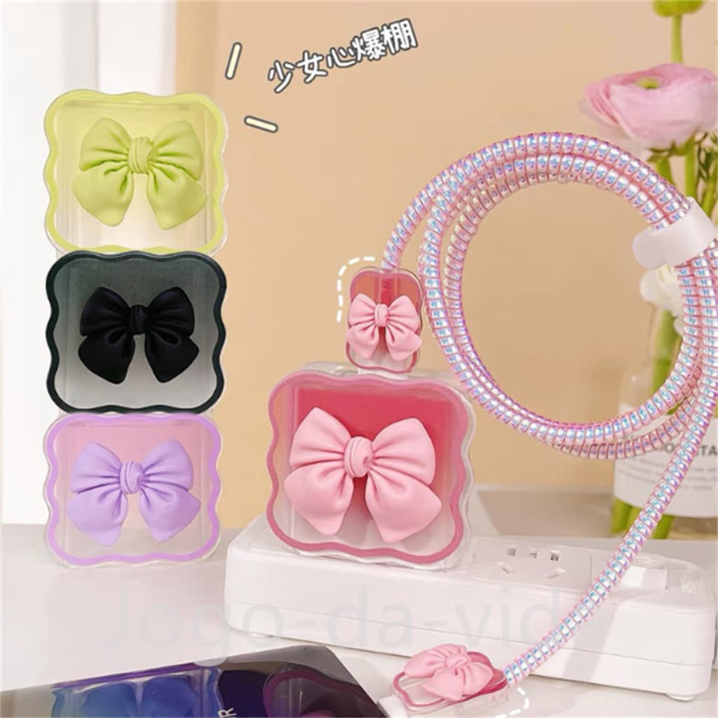 Capa de silicone para carregador mola com enrolamento de cabos para carregador iphone adaptador,18W 20W gravata borbolet