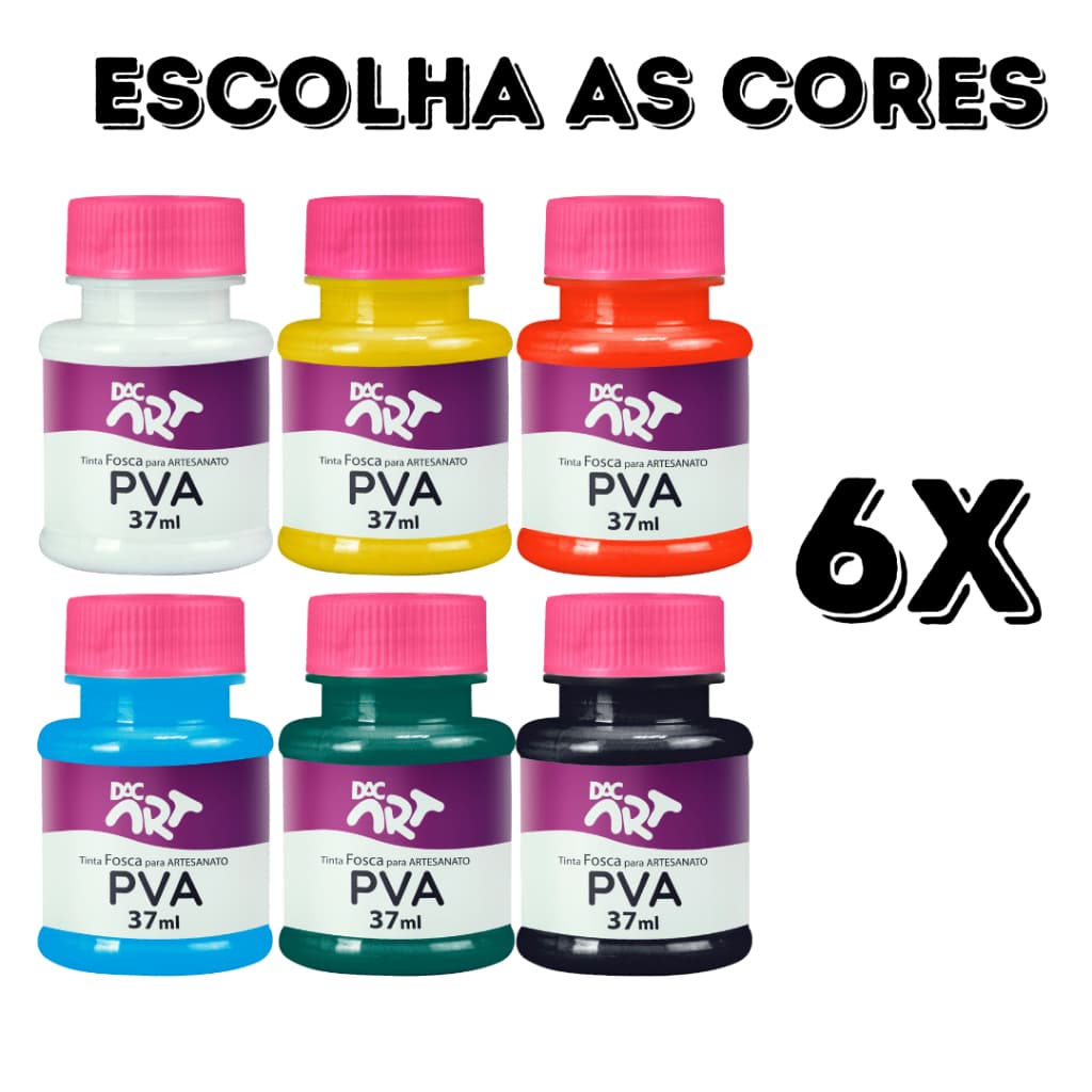 Kit 6 Tinta Pva Fosca Artesanato 37ml DAC Escolha as Cores