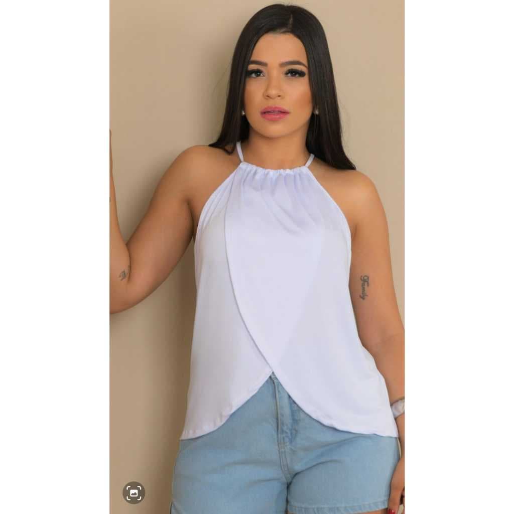 Regata Feminina  Bata Básico Com Gola De Amarrar