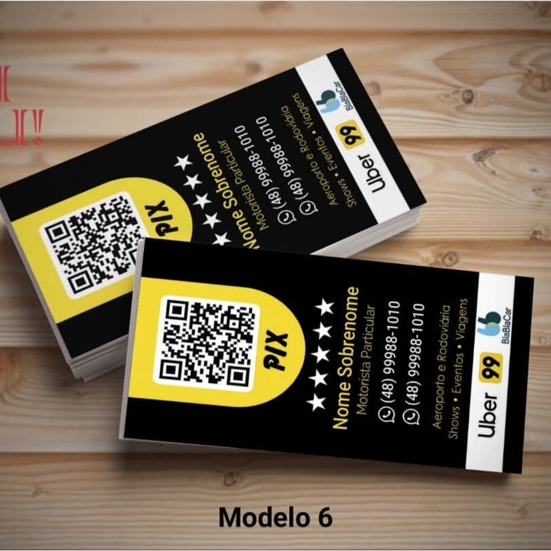 Cartão de Visitas com Pix Para Motoristas Particular Uber e 99 e Blablacar 100 cartões