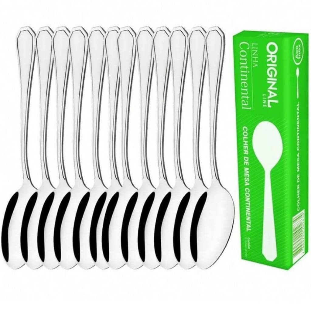 Jogo 12 Colher Mesa Sopa Restaurante Buffet Premium Conjunto Aço Inox Continental Original Line