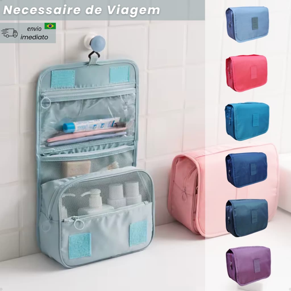 Necessaire Organizadora Bolsa De Viagem Higiene Pessoal Maquiagem Com Divisória c/ Gancho Cabide