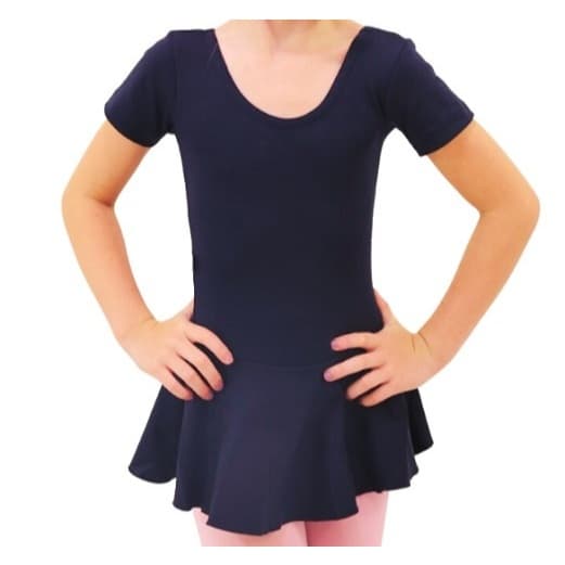Collant Ballet Body Manga Curta Marinho Com Saia Embutida - Roupa Balé Infantil