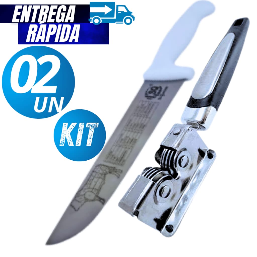 KIT - 01 Faca de Carne 12" Açougue Profissional Aço Corte Preciso Linha Premium e 01 Amolador e afiador de Facas