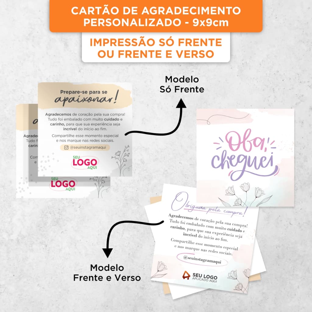 Cartão de Agradecimento Personalizado com Seu Logo - 9x9cm