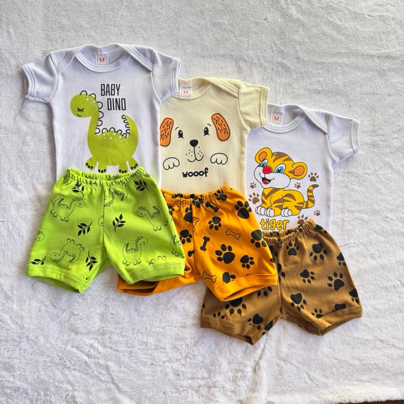 Conjunto Roupa Infantil Bebê Menino (Body + Short) | Suedine 100% Algodão