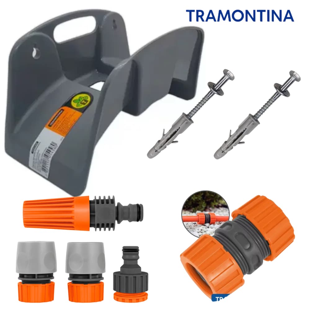 Suporte Para Mangueira Esguicho Engate Rapido Adaptador Tramontina Kit Completo