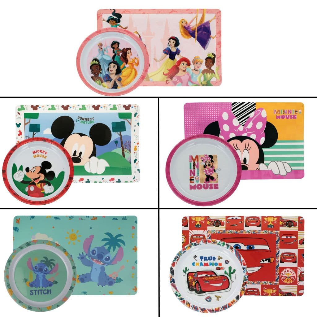 Kit Prato + Jogo Americano Infantil Disney Plástico BPA Free