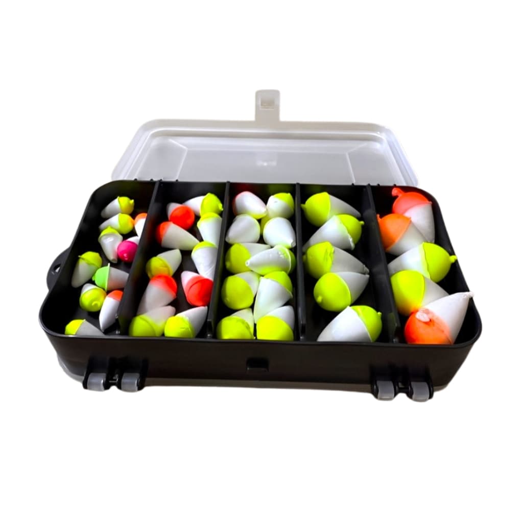 Kit Pesca Estojo Caixa Organizador 40 Boias Isopor Lambari Vários Tamanhos Bóia Pescaria Pesqueiro