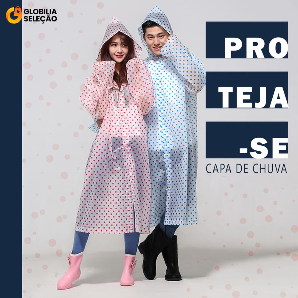 Capa de chuva grossa e longa em vinil transparente com capuz impermeável P16Q