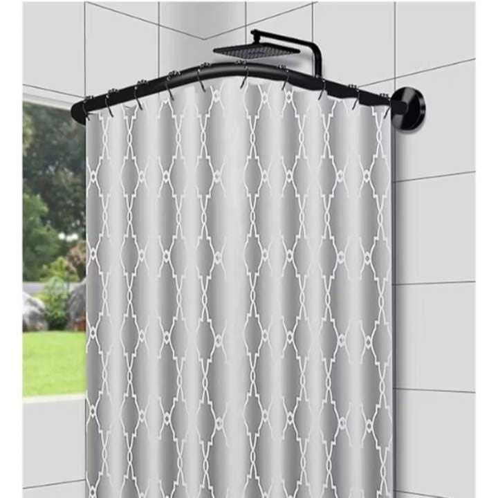 Suporte Cortina Box Alumínio Banheiro PRETO Varão Tubo Curvo Aço Em L