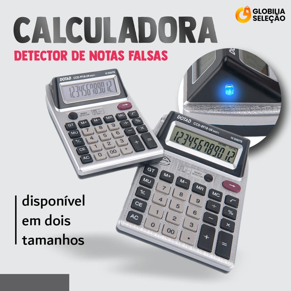 Calculadora( Testa Dinheiro Falso ) Para Caixa Comércio Display Duplo Visor 12 Digitos Calculadora Grande para Comercio