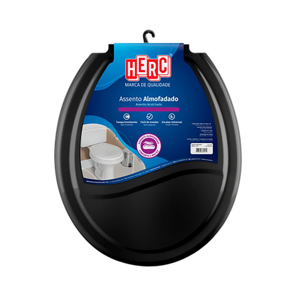 Assento Sanitario Almofadado Pratico Preto Herc