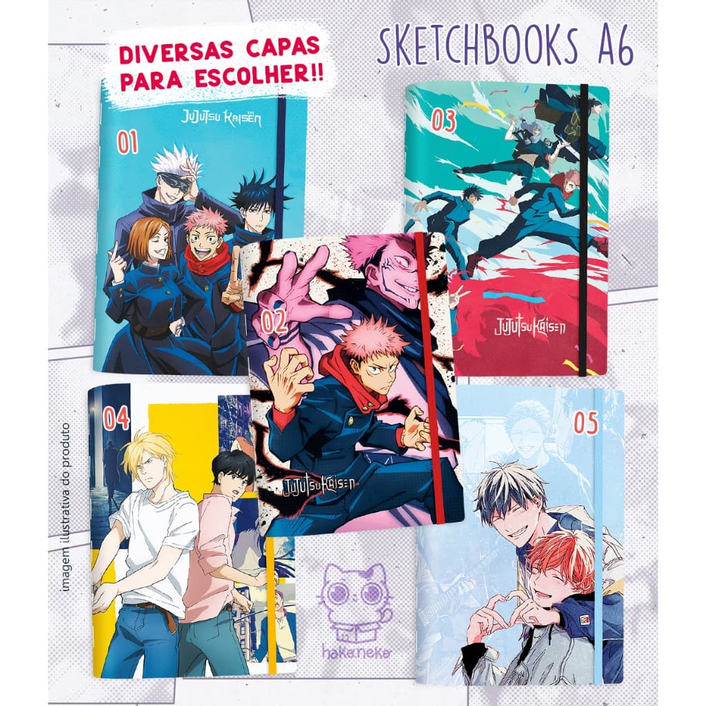 Sketchbook Pocket A6 Brochura | Escolha sua Capa de Anime | Sem Pauta para Desenho
