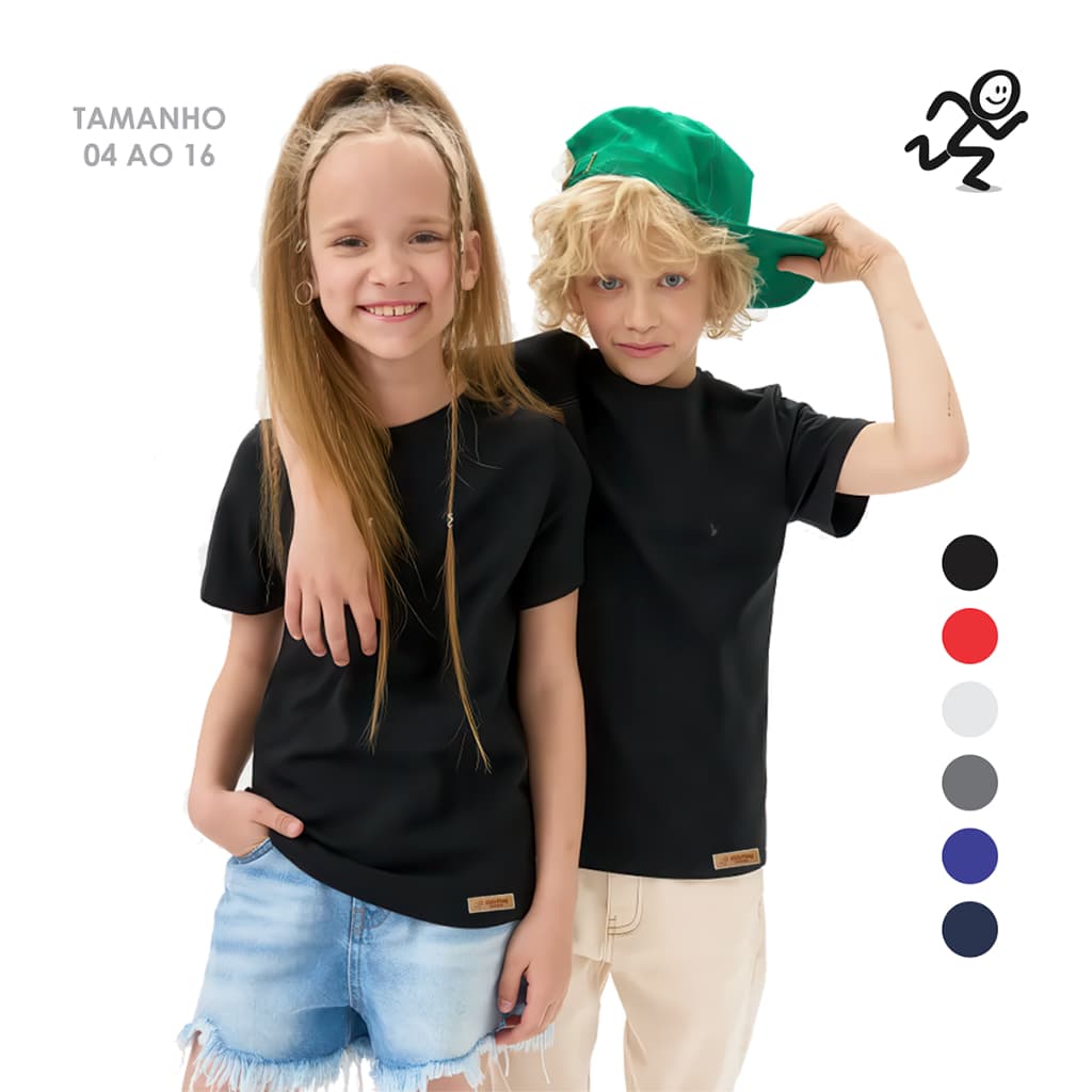 Camiseta Básica Infantil Blusa 100% Algodão Manga Curta Varias Cores