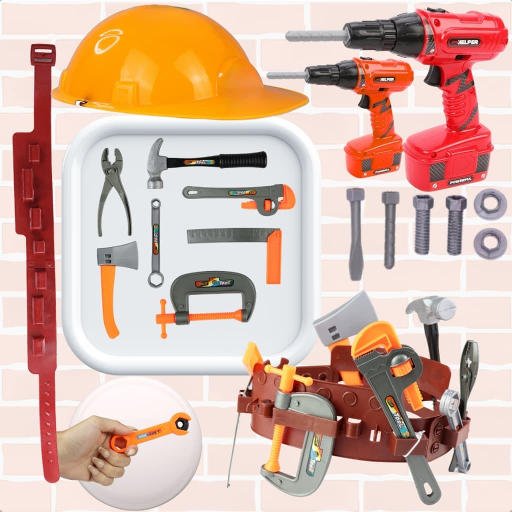 Brinquedo Kit Engenheiro Ferramentas Furadeira Capacete De Plastico Infantil Menino Peças a Pilha