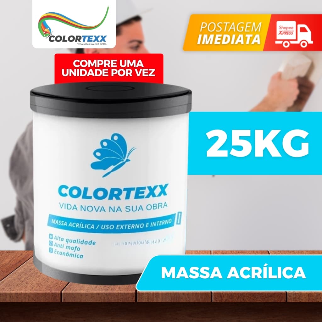 Massa Acrílica Premium 25kg Externo & Interno Acabamento Fácil Aplicação - Colortexx branca parede