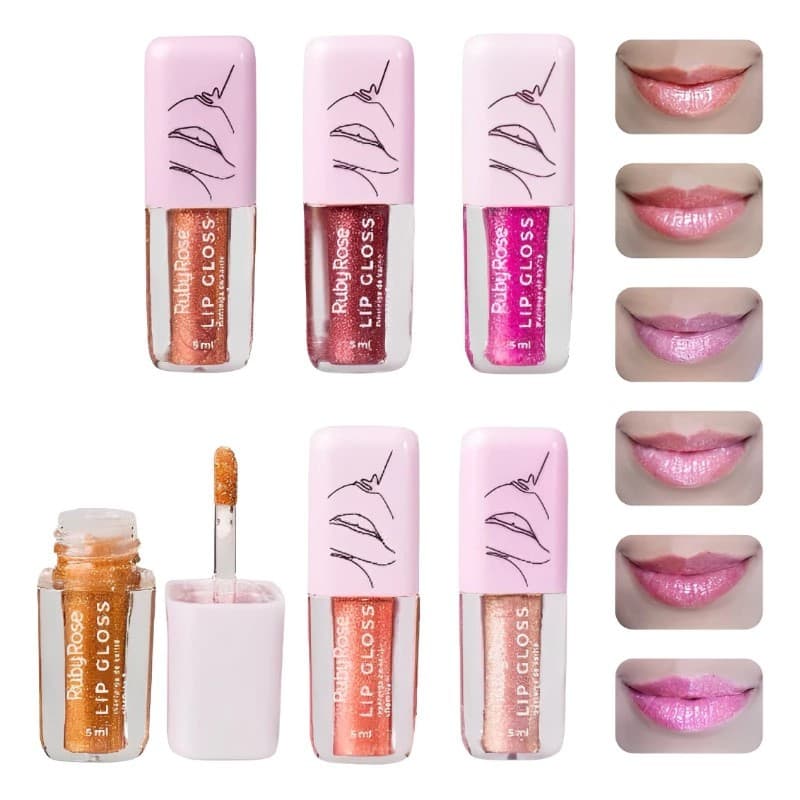 Lip Gloss Brilho Labial Com Glitter Ruby Rose HB 8234